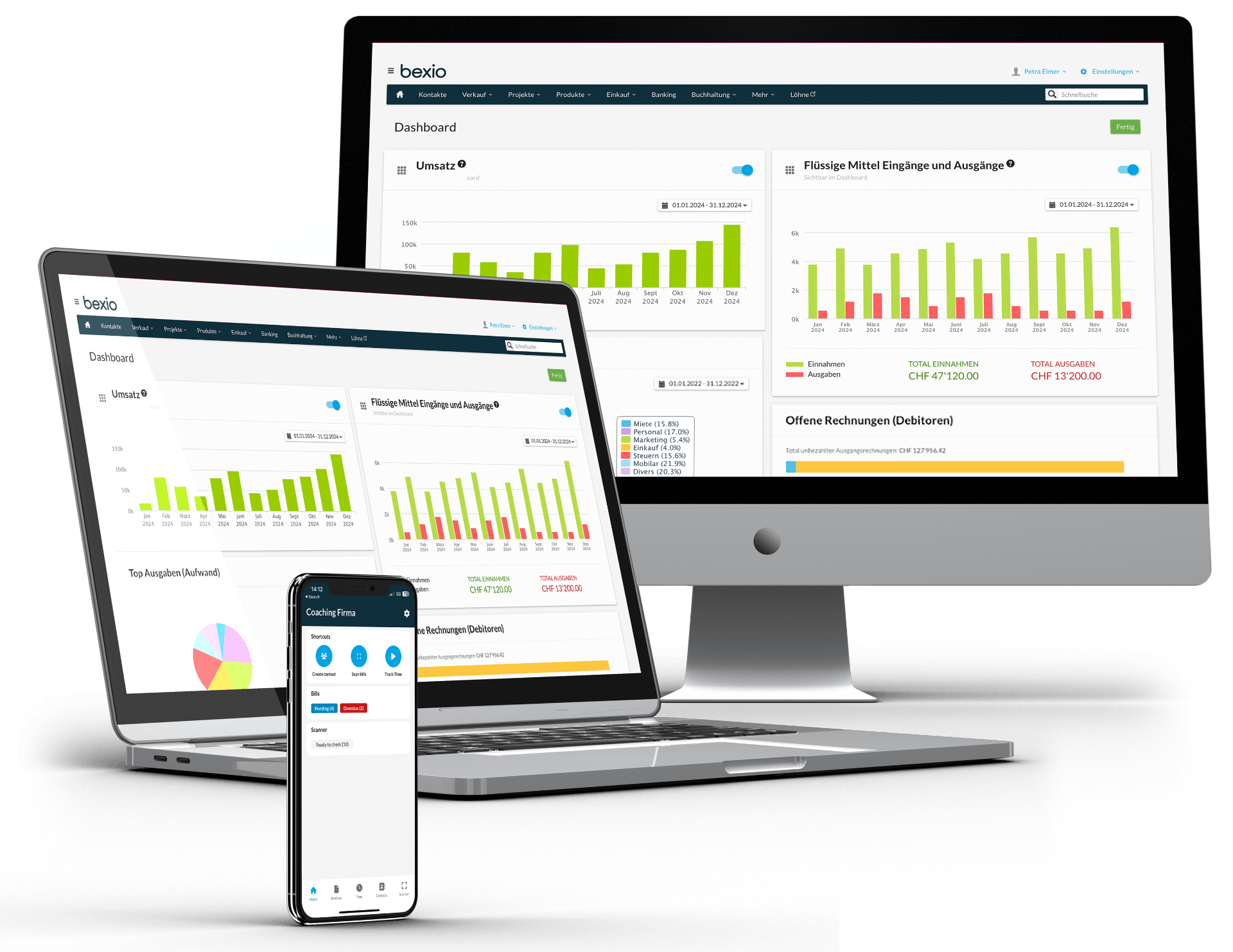 bexio dashboard on desktop tablet mobile